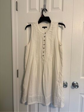 Quince Sleeveless Pintuck Button Front Dress in Ivory